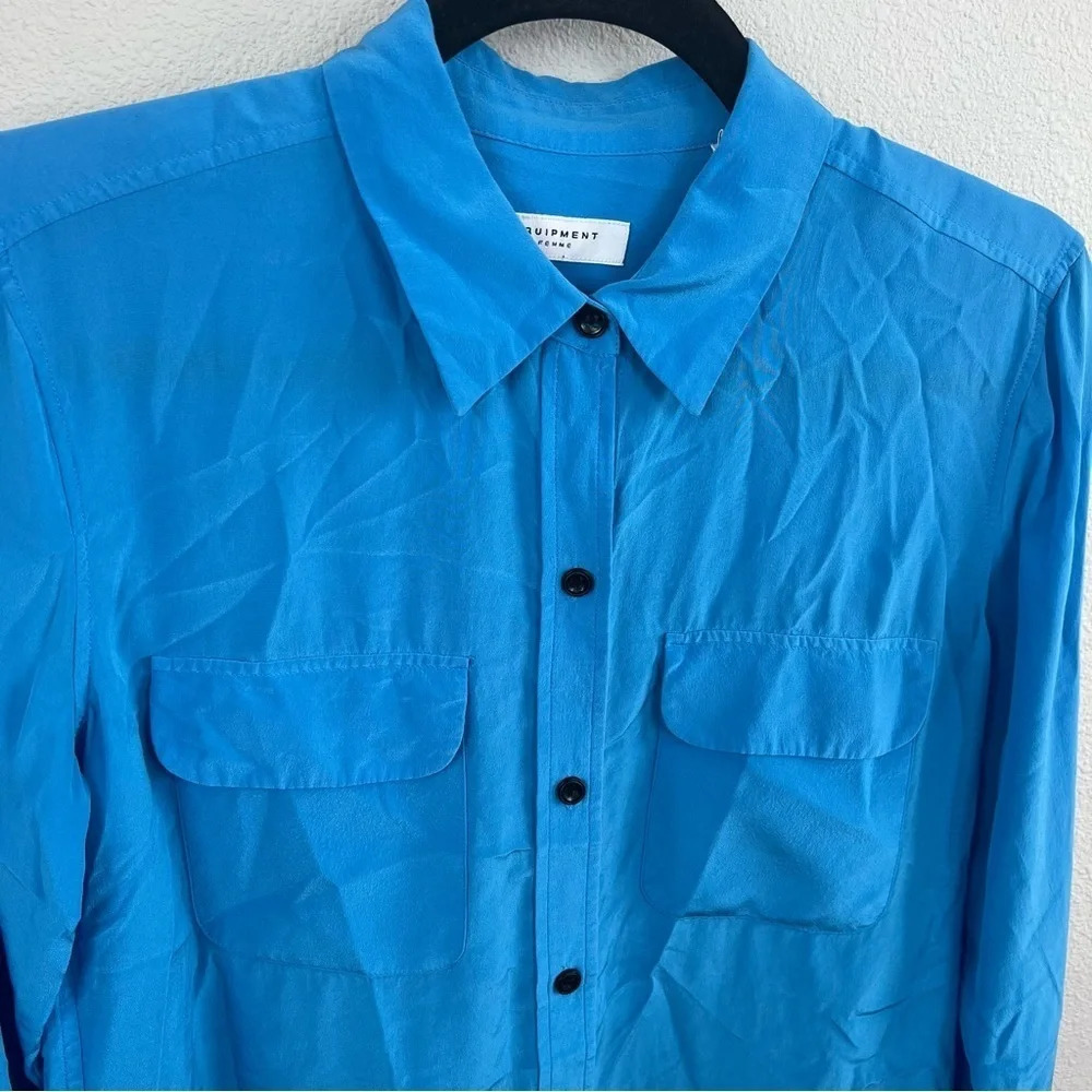 NWOT EQUIPMENT Slim Signature Silk Button Down Blouse Shirt Starling Blue Small - Picture 3 of 8